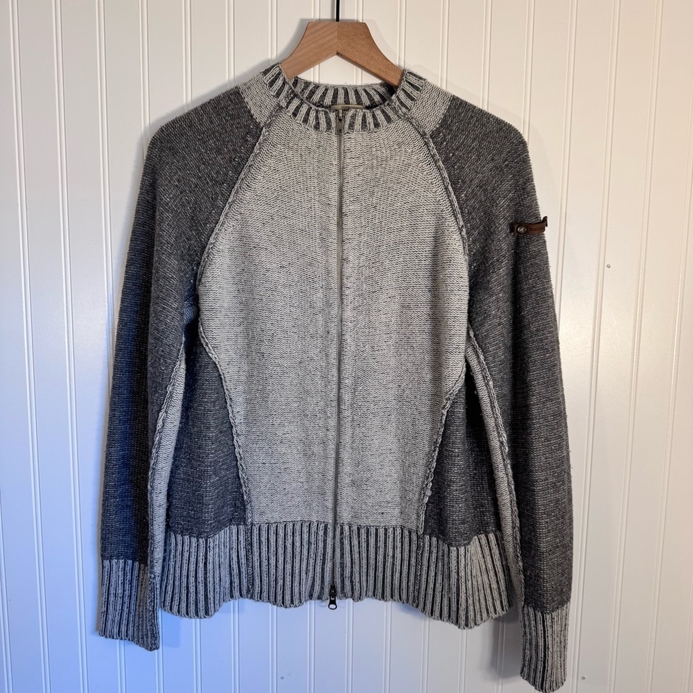 Ruff Hewn Silk Blend Full Zip Raw Hem Sweater Two-Tone Gray Women’s Size Large